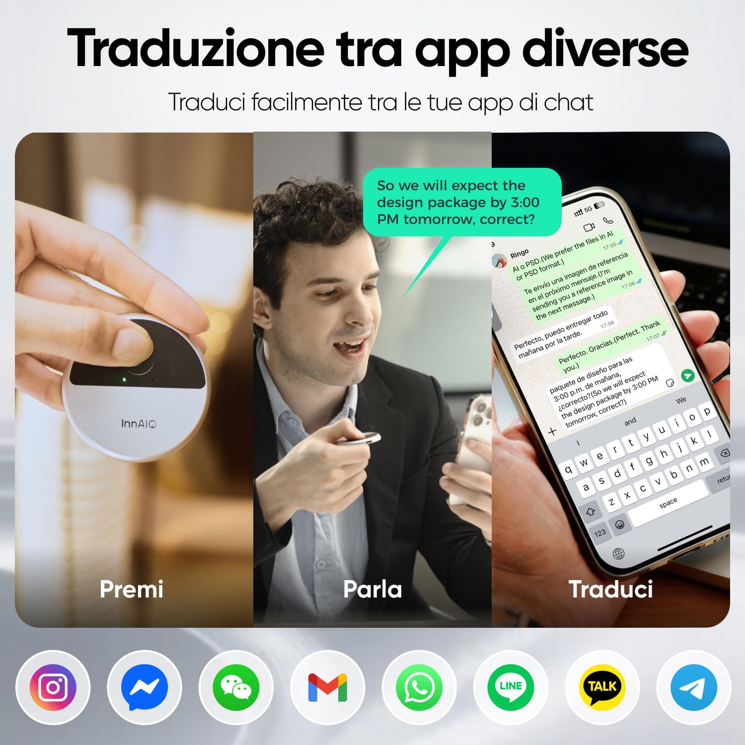 Traduttore Vocale Istantaneo AI con Clonazione della Voce, Traduttore Simultaneo Portatile Multilingue con Traduzione in Tempo Reale, Dispositivo Traduzione per Viaggi, Lavoro e Conversazioni