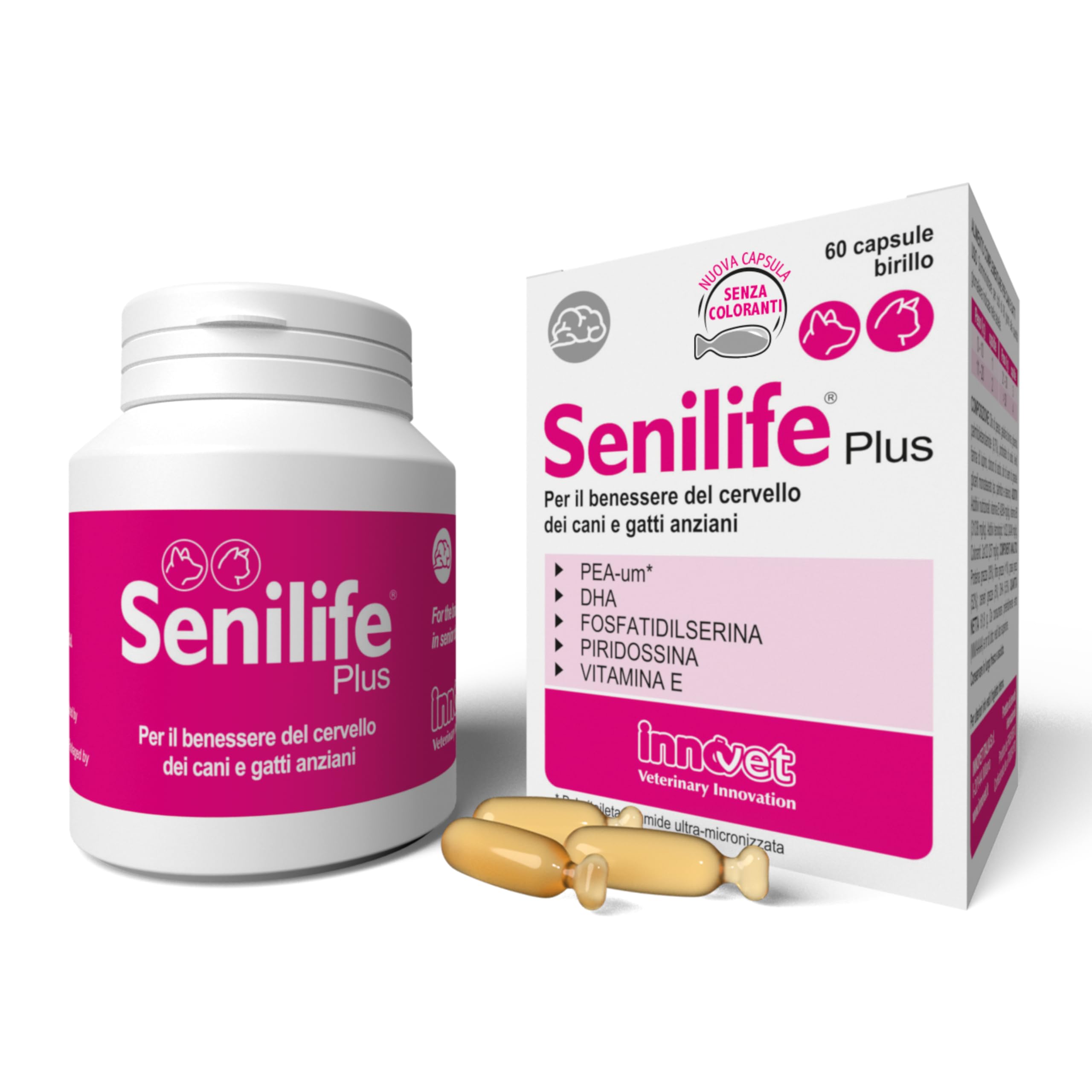Senilife® Plus - Brain Wellness for Elderly Dogs and Cats - Improves Cognitive Function and Memory for Successful Brain Aging - 60 Single Dose Skittle Capsules