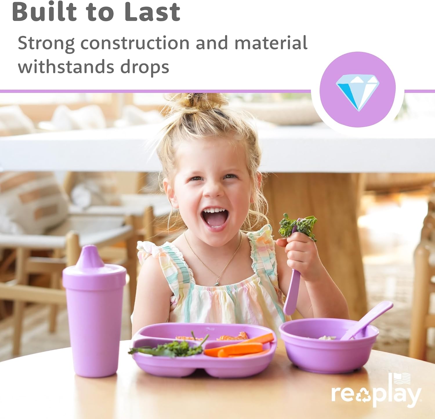 Re-Play Toddler Plates with Dividers - Deep-Walled 3 Compartments Divided Plates for Kids - Dishwasher & Microwave Safe - Made in USA - Set of 6-7.37" x 7.37" x 1.25" - Crayon Box - Image 5