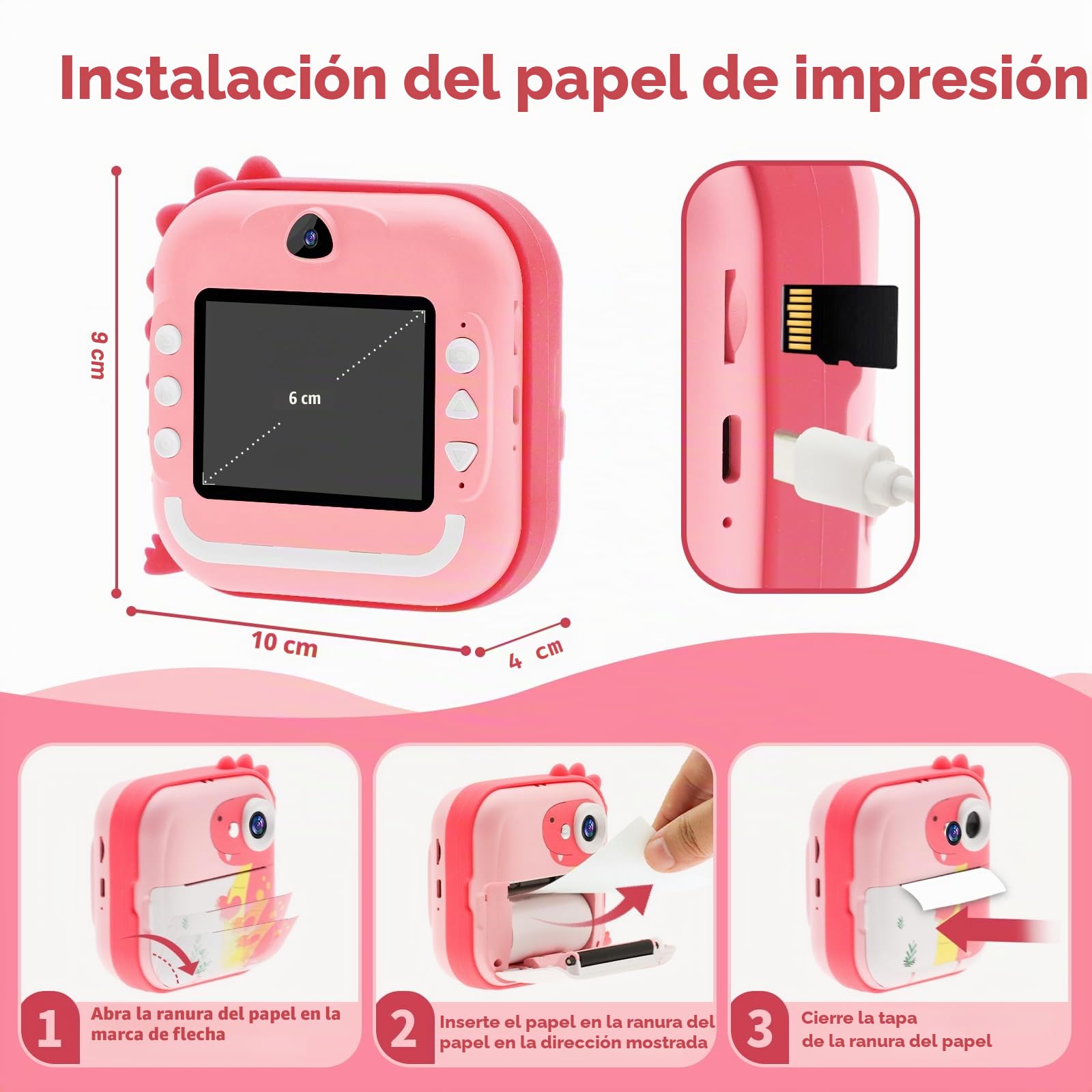 TOYOGO Cámara Instantánea para Niños, Cámara de Impresión Digital, Pantalla 2.4 Pulgadas, Video 1080P & 12 MP Doble Lente, 32G, 5 Rollos de Papel, Regalo para Cumpleaños y Navidad