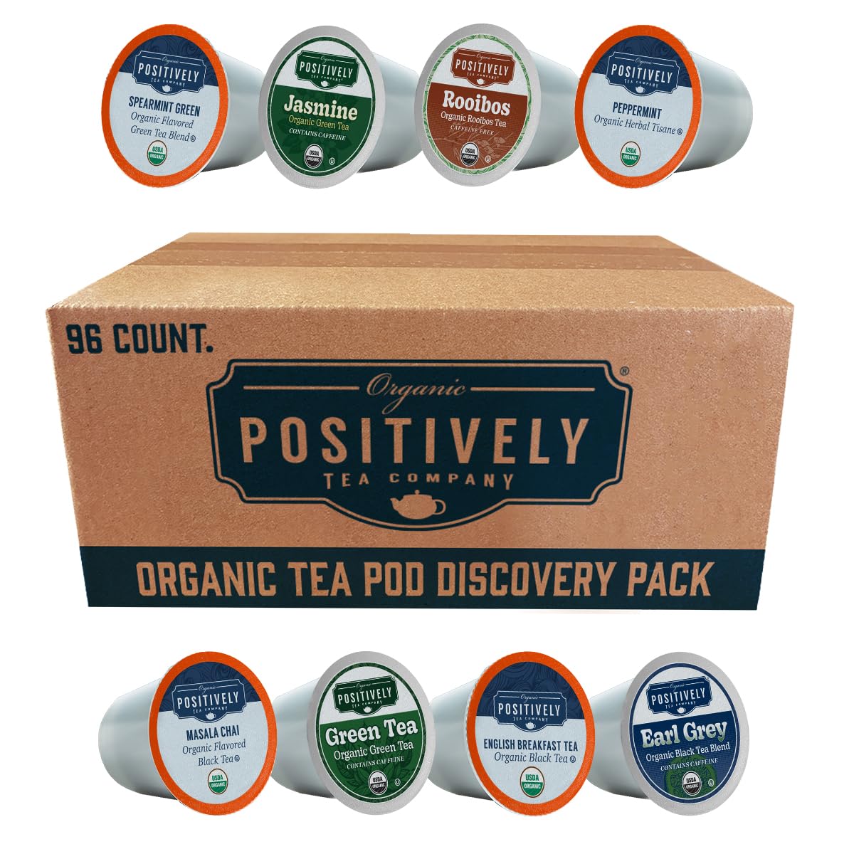 Organic Positively Tea Company, Discovery Variety Pack, K-Cup Compatible, 96 Pods