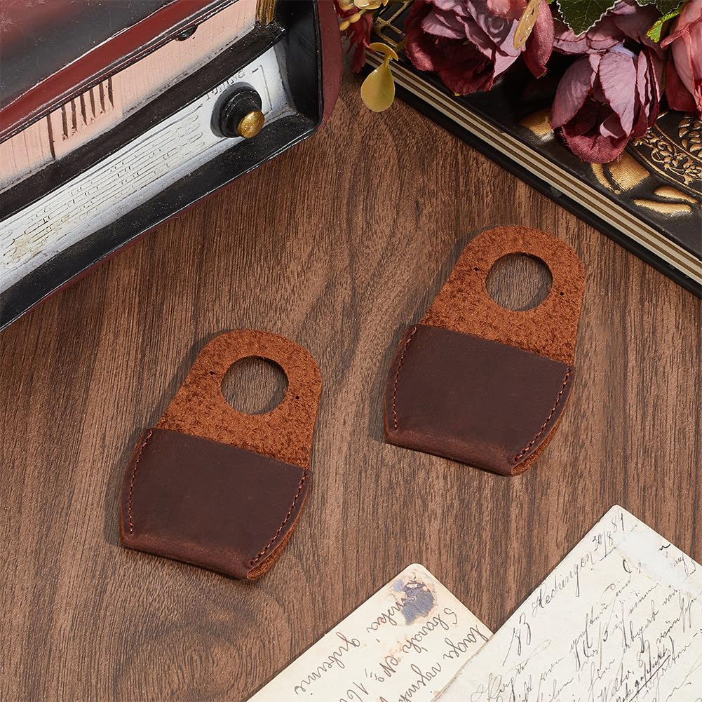 2 Pieza de Protector de Pulgar de Cuero Genuino para Tallado de Madera, Protector de Dedos de Piel de Vaca, Tapa de Pulgar de Cuero de Grano Completo Negro Y Marrón, Accesorio