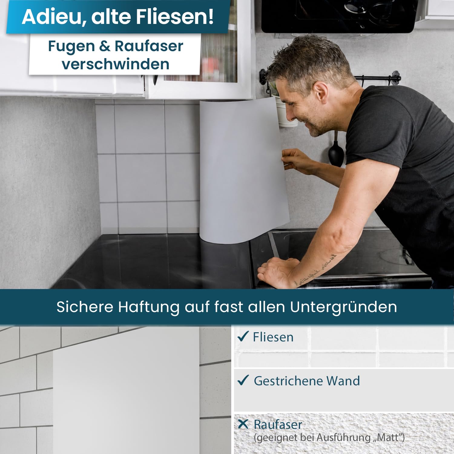danario Küchenrückwand selbstklebend - Glasoptik - Spritzschutz Küche - versteifte PET Folie - 0,8 mm - Gewürztafel - 60cm x 220cm