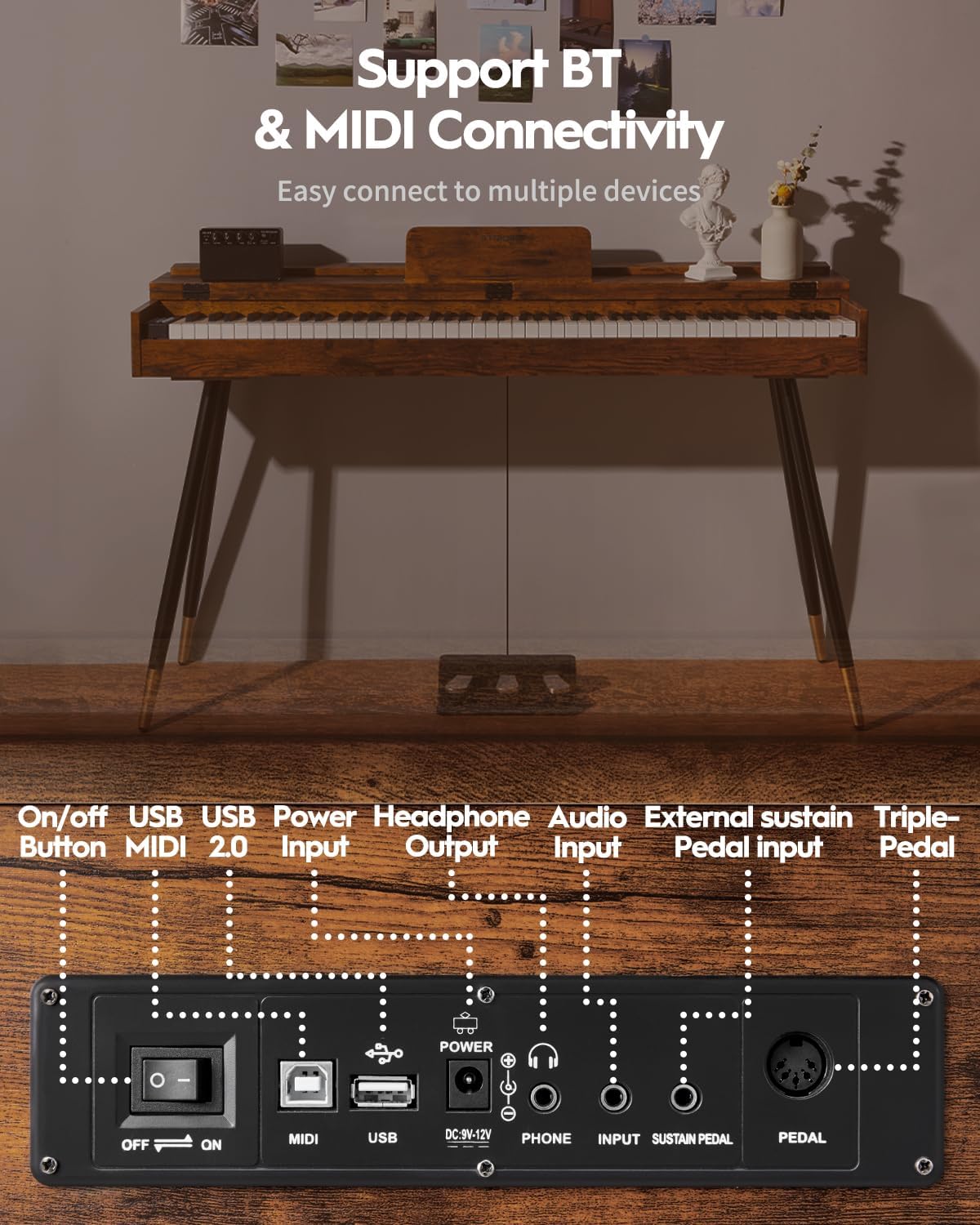 STRICH 88 Key Digital Piano, Hammer-Action Weighted Keyboard, Full Size Desk Cover Electric Piano Keyboard with Stand, 25Wx2 Speakers, Headphones, Three Pedal, SDP-350S(Furniture Style) image 6 of 9 B0F8TXMSSW