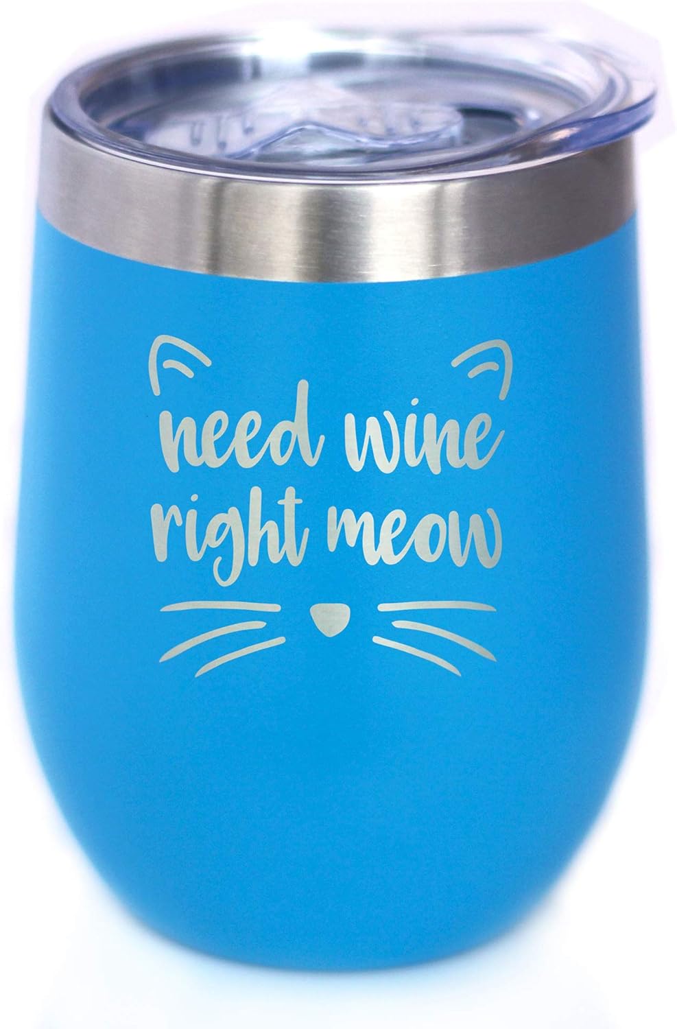 Need Wine Right Meow - Cat Wine Tumbler Glass with Sliding Lid - Stemless Stainless Steel Insulated Cup - Funny Cute Gifts - Black
