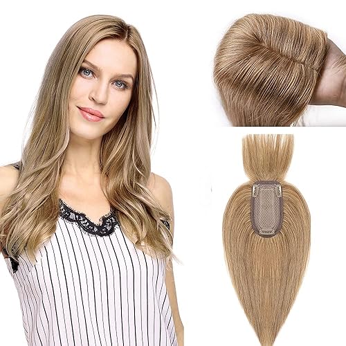 Miniatura 65 de MY-LADY Toppers de cabello humano real para mujer, adornos de cabello humano con flequillo para mujer, 5.1 x 2.7 pulgadas, base de seda para mujeres