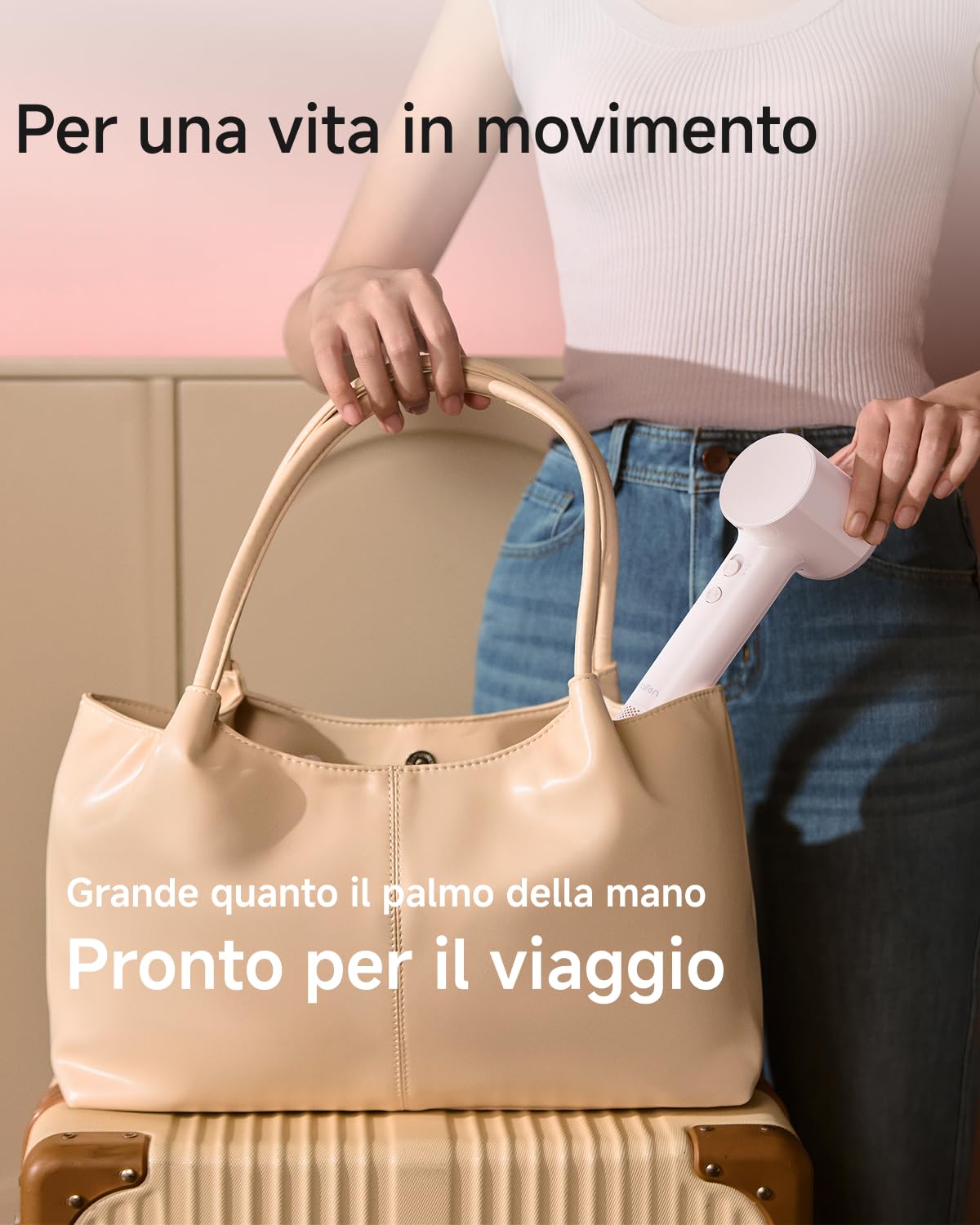Laifen Air Asciugacapelli, 280g, Fino a 15× Più Veloce, Rosa Pastello | Diffusore e Lisciante, 200M Ioni, 110k rpm, 60dB, 2 Velocità & 5 Temperature, Asciugatira 3min, Modalità Bambino, Viaggio