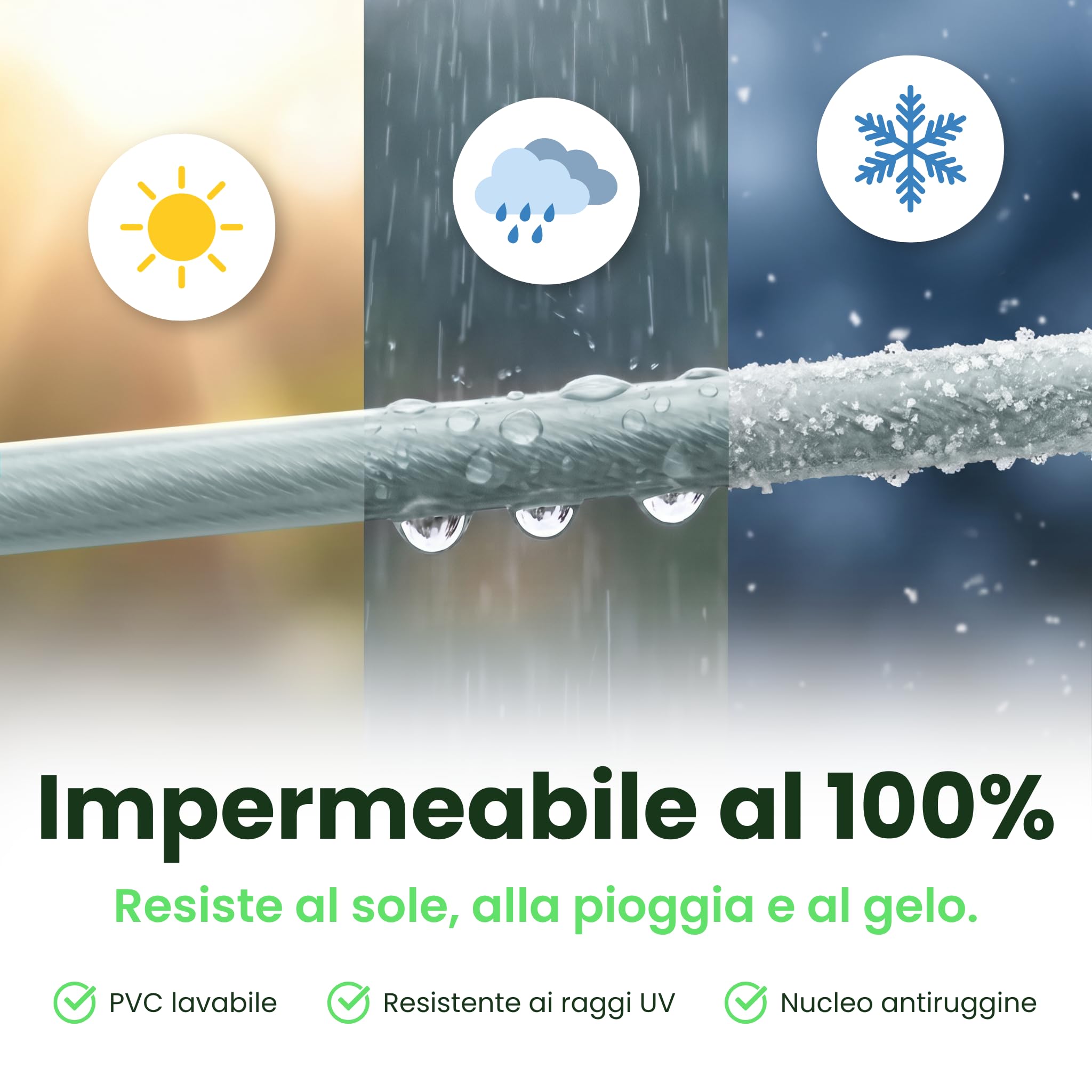 SimplySmooth Stendibiancheria 30m - Corda con anima in acciaio in 3 lunghezze - Extra resistente e robusta - Per giardino, campeggio e stendibiancheria - Corda da esterno