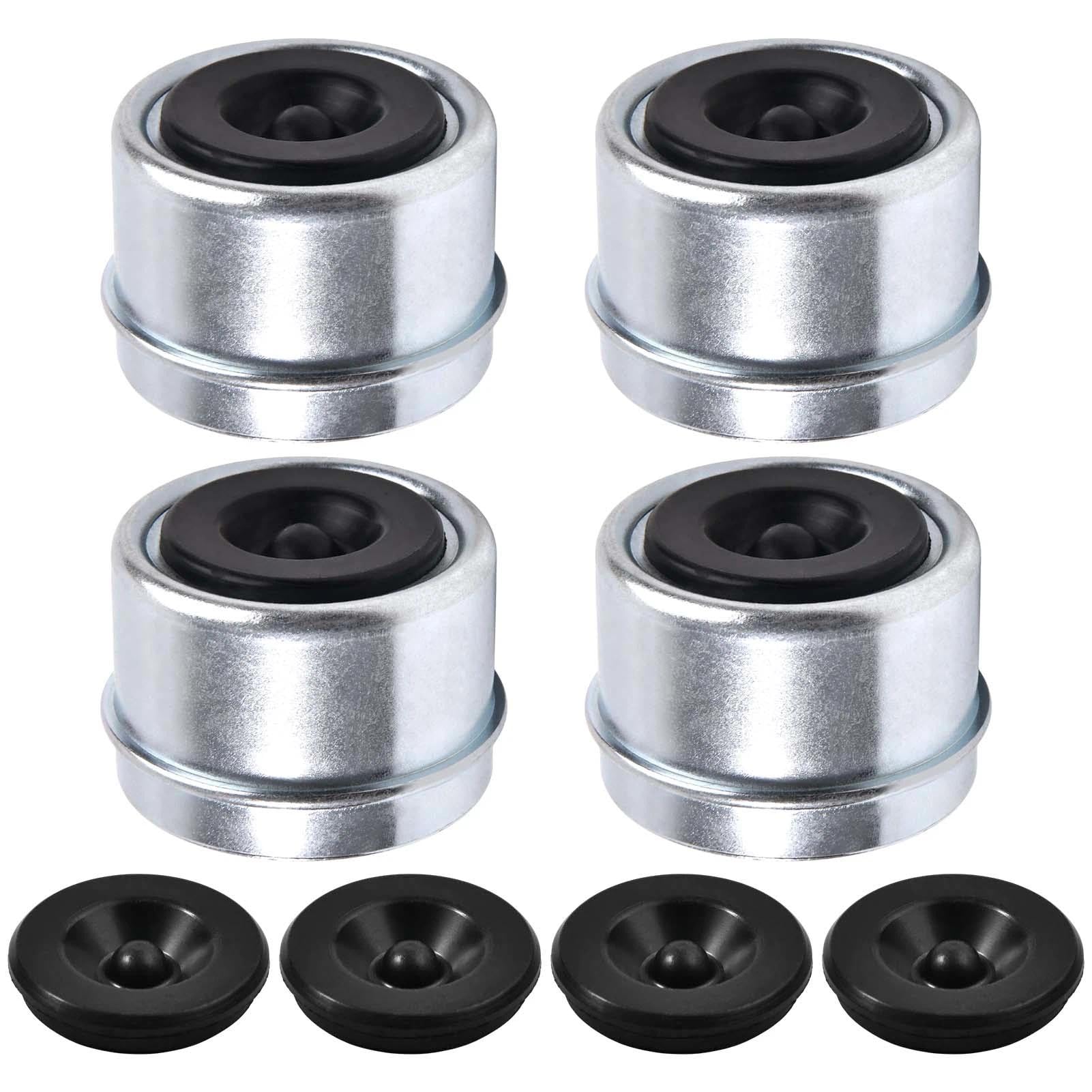 LEONTOOL 4 Pcs 1.98" Trailer Axle Dust Cap Cup Grease Cover with Extra 4 Rubber Plugs, Trailer Hub Cap Trailers Axle Wheel Hub and Bearing Dust Caps for Most 2000 to 3500 Pound Axles Dexter EZ Lube