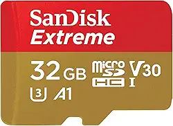 Cartão de memória SanDisk 32GB Extreme microSDHC UHS-I com adaptador - C10, U3, V30, 4K, A1, Micro SD - SDSQXAF-032G-GN6MA, vermelho/dourado