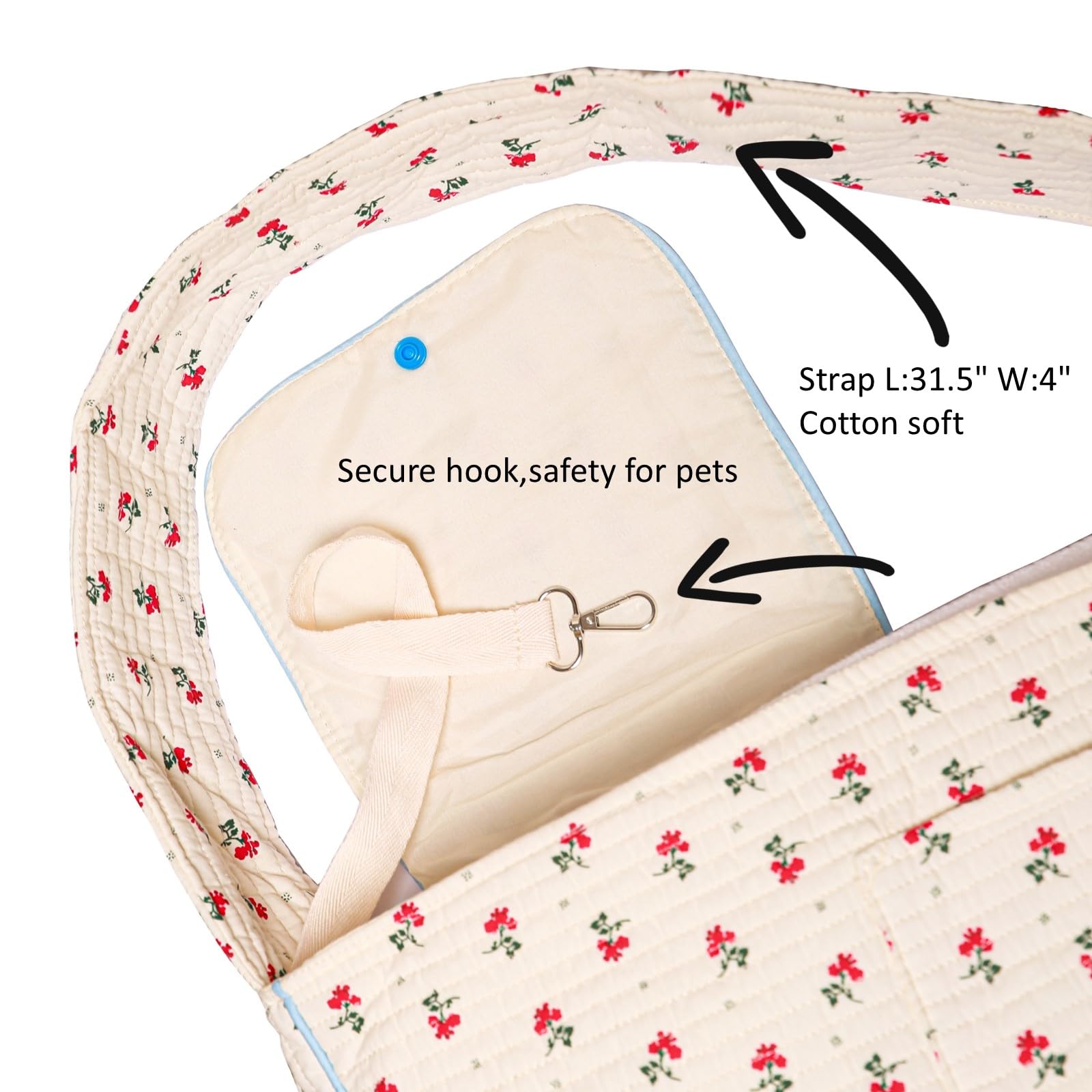 Transportín de algodón para mascotas para perros y gatos, bolso de mano con estampado floral (blanco, pequeño)