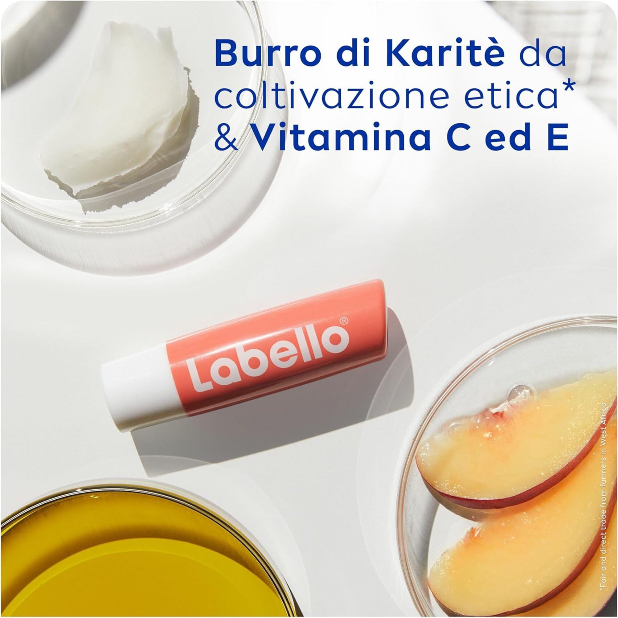 Labello Peach Shine Burrocacao Labbra 4.8 g, Balsamo Labbra Colorato All'Aroma Di Pesca, Lip Balm Idratante 24H Con Burro Di Karité E Ingredienti Naturali, Con Pigmenti Colorati