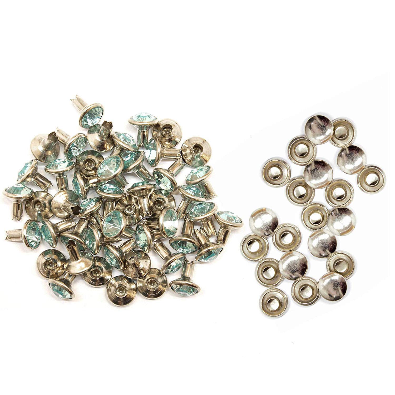 Weddecor Plum Crystal Rivets, Diamante Acrylic Rhinestone Studs with Pins for Clothing Decoration, DIY Leathercrafts, Purses Embellishment, Arts & Crafts Projects, 10mm, Sky Blue, 50pcs