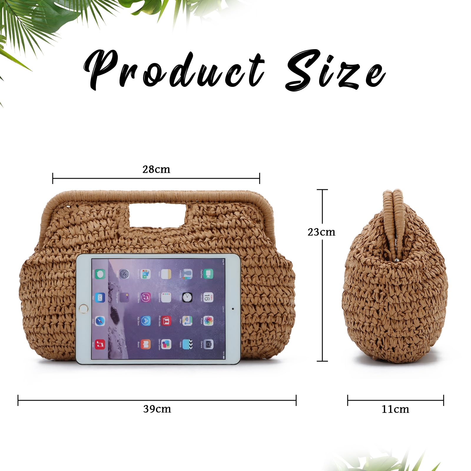 EVEOUT Clutch de Rafia Trenzada para Mujer Verano Cartera de Mano Rafia para Playa Vacaciones Boho Bolso Paja Tejido para Fiesta Bodas