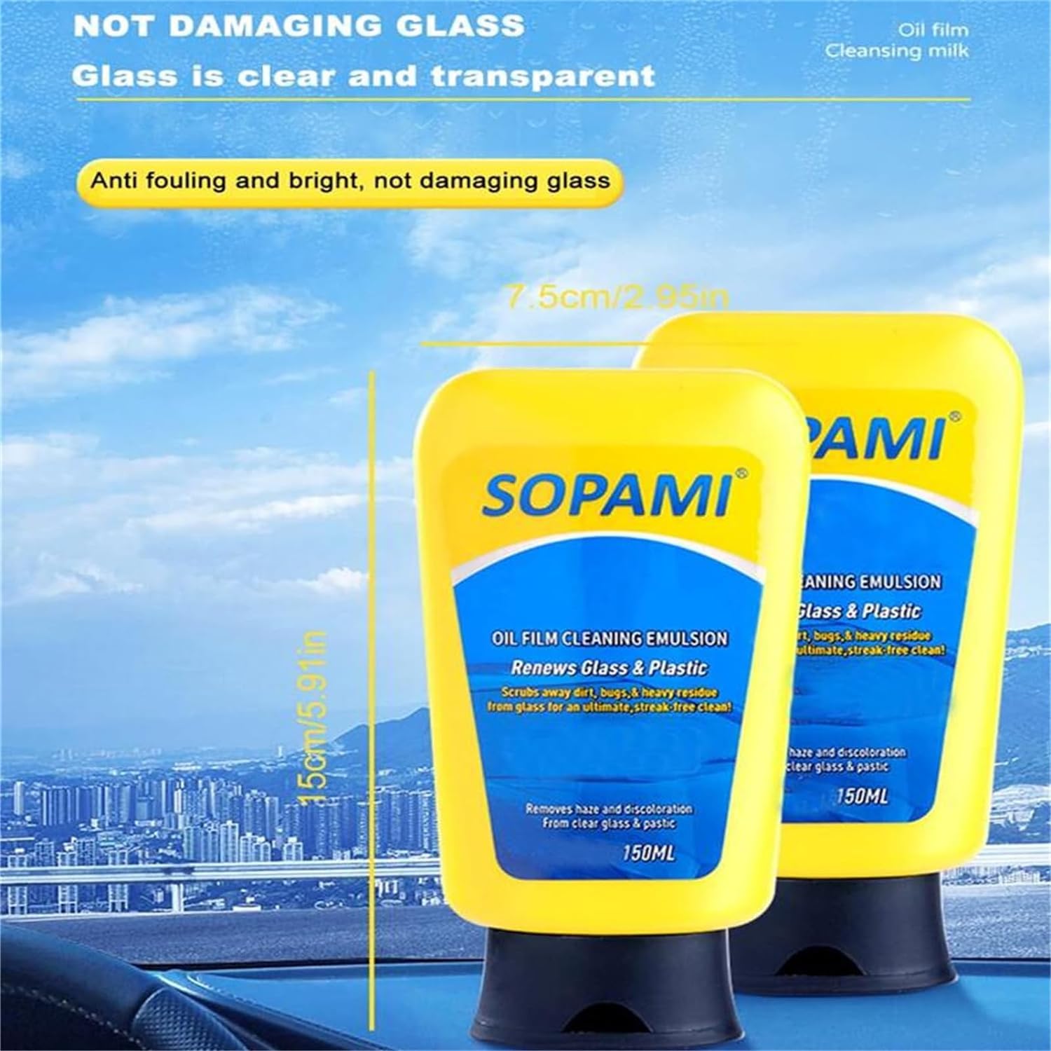 Sopami Spray de revêtement de voiture, nettoyant pour vitres en émulsion de film d'huile Sopami, agent de revêtement à effet rapide Sopami (2 pièces)
