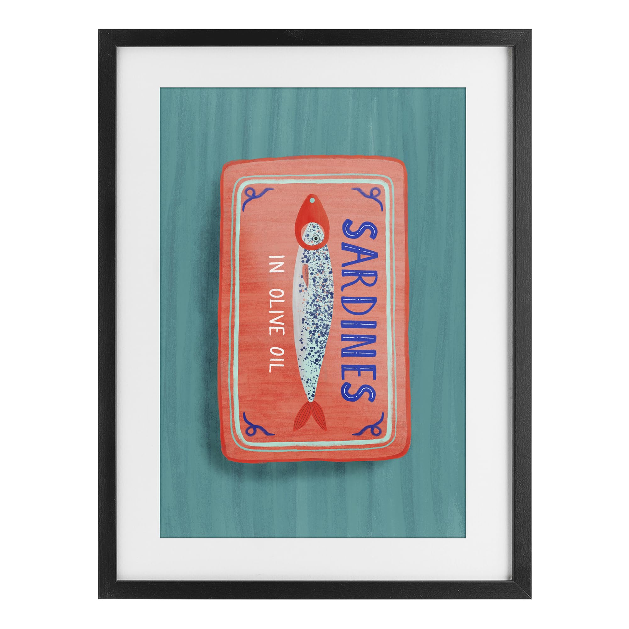 Sardines Olive Oil Kitchen Label, 17 x 23 Inch Framed Print Under Glass