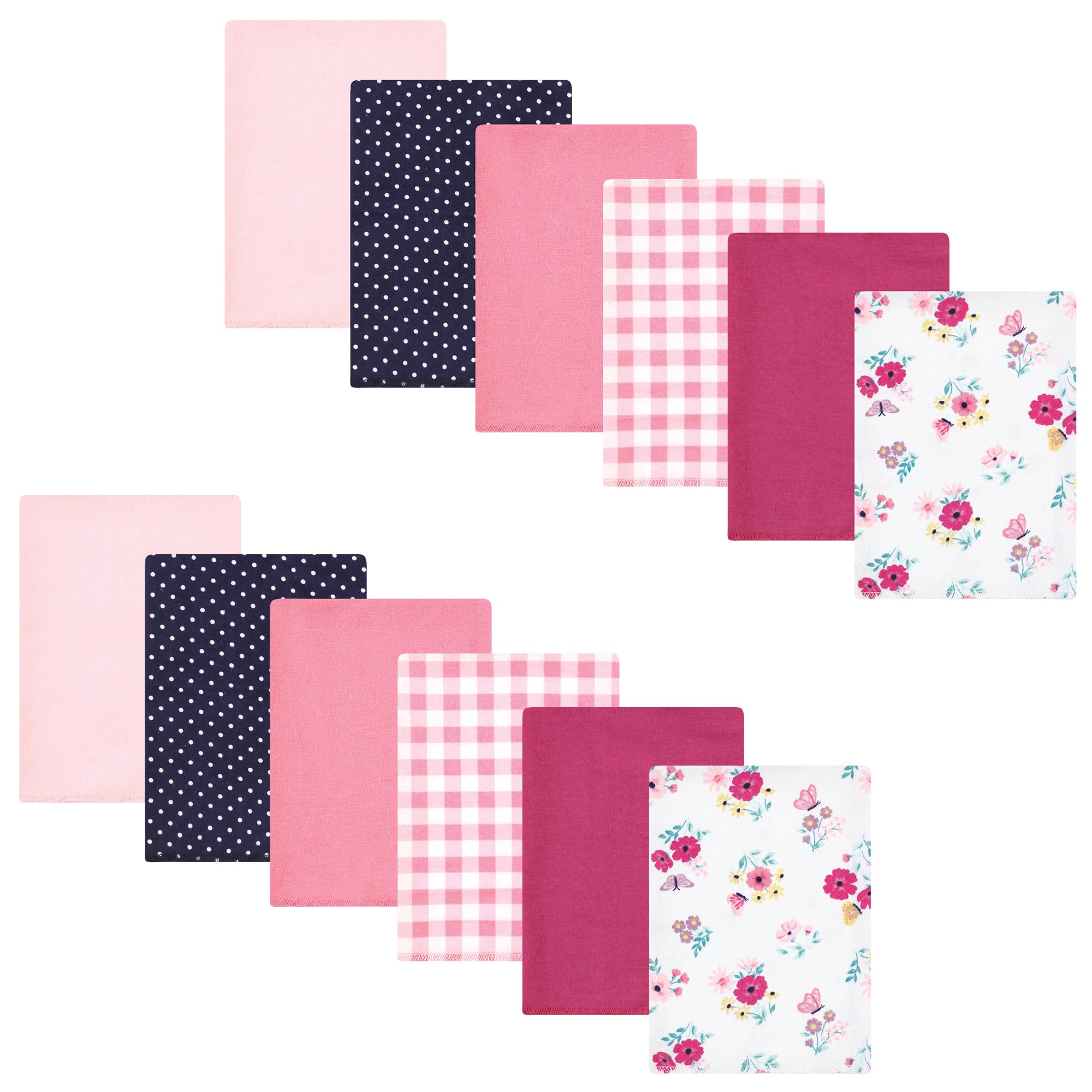 Hudson Baby Unisex Baby Cotton Poly Flannel Burp Cloths Bundle, Butterfly Floral, One Size