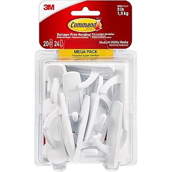Command Utility Hooks Mega Pack, Medium, White, 20-Hooks (17001-MPES), Organize Damage-Free
