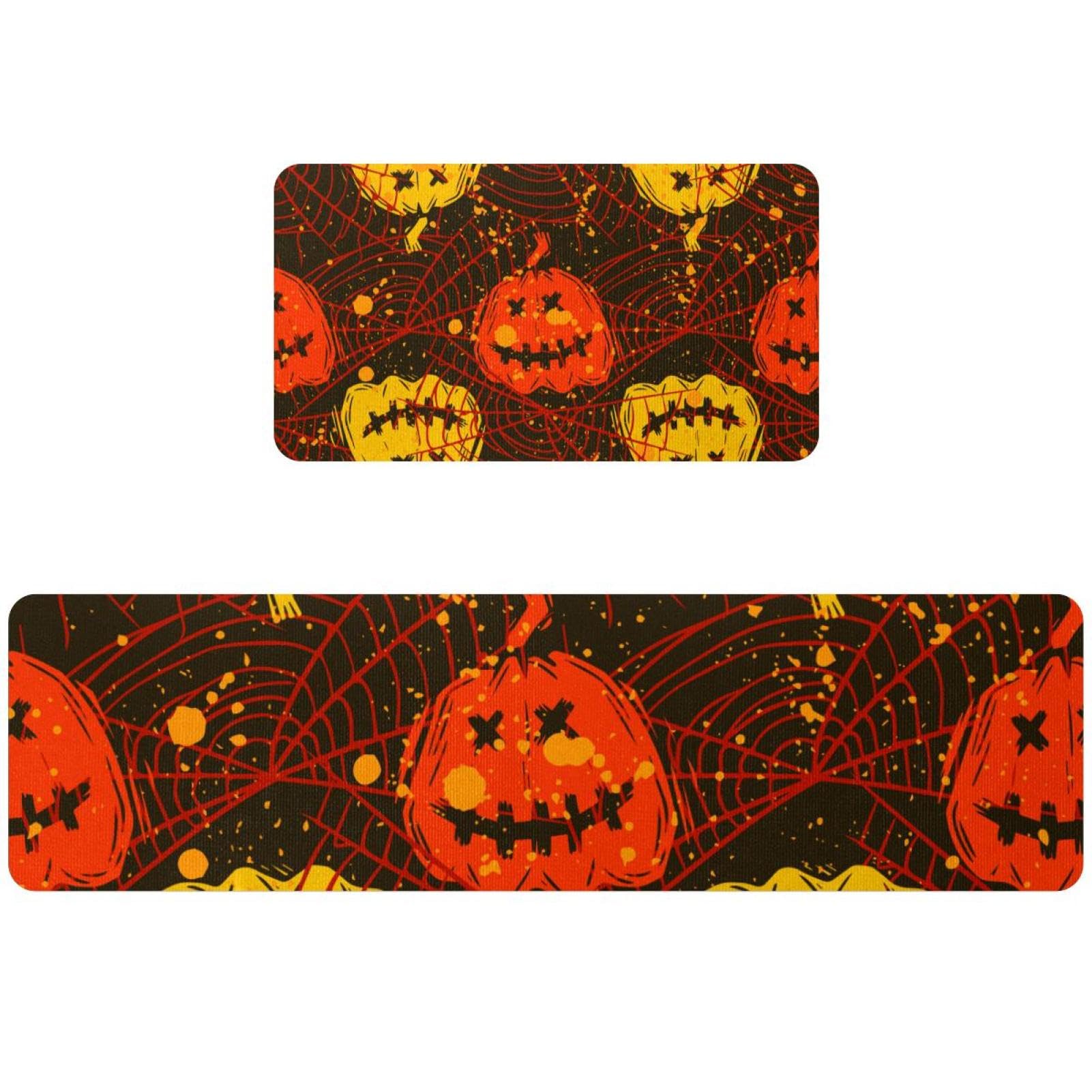 Alfombras de cocina de Halloween con calabaza malvada pack de 2 tapetes antideslizantes