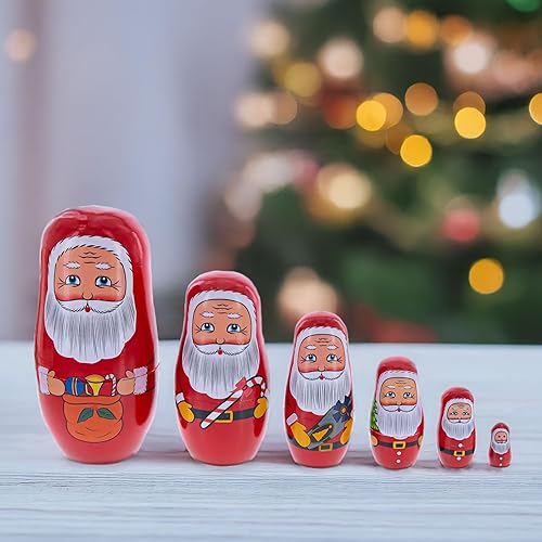 Miniatura 2 de BestPysanky Juego de 6 muñecas anidables de madera de Papá Noel de 5.5 pulgadas
