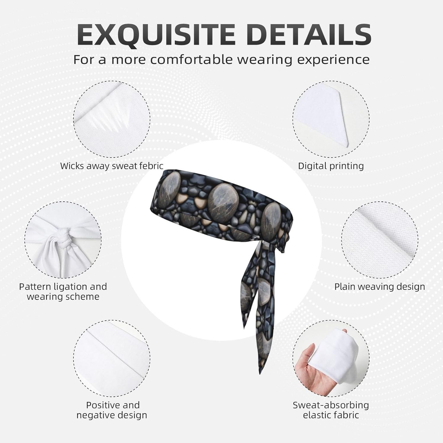 Beach Stone Tennis Hair Band Unisex Sport Band for Basketball, Running, Tennis, Karate, Athletics