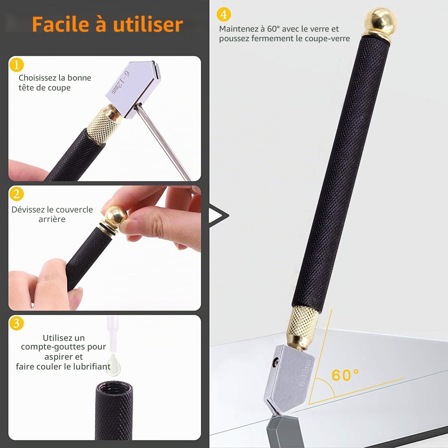 Kit de coupe-verre professionnel - Pince à briser et à joints - Pince à joints professionnelle avec coupe-verre, 2 têtes de coupe de rechange, sac en tissu - Convient pour verre épais, mosaïque,