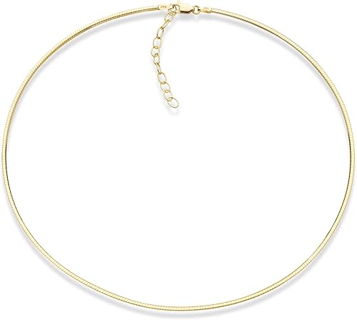 Miabella Collar de cadena de eslabones omega de oro de 18 quilates sobre plata de ley 925 italiana de 0.079 in o 0.098 in para mujer de 16 + 2