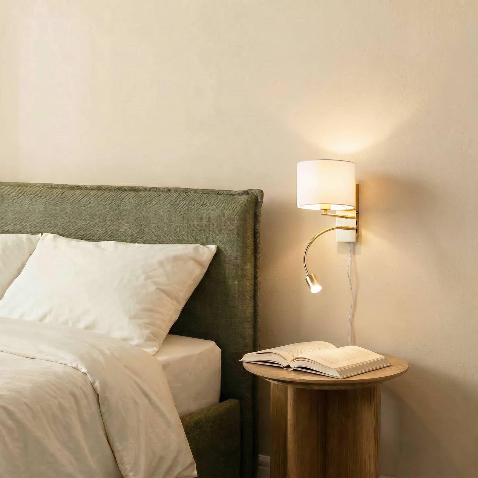 LED Lámpara de pared 'Florens' (Moderno) en Blanco hecho de Textura, Tela, Tejido, Seda e.o. para Salón & Comedor (1 llama, E14) de Lindby | lámparas de pared textiles, aplique