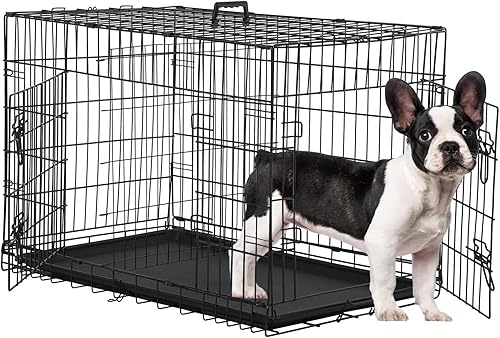 Miniatura 29 de Jaula para perros extra grande de 48 pulgadas, diseño de doble puerta a prueba de fugas con panel divisor, plegable con bandeja extraíble, uso