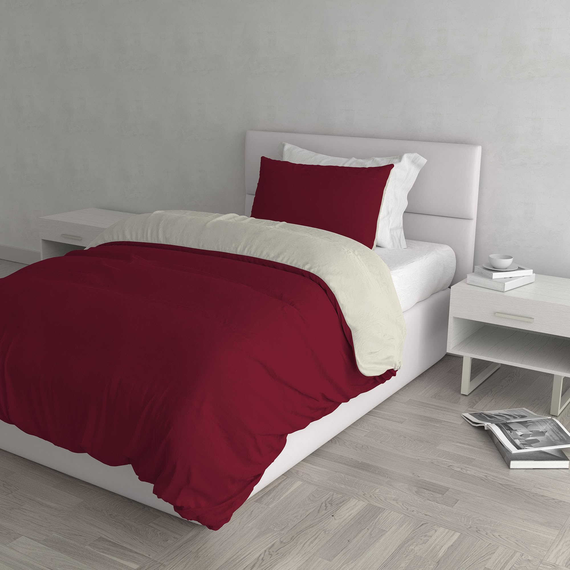 Italian Bed Linen Burgundy/Cream Natural Colour Duvet Cover Set, Single