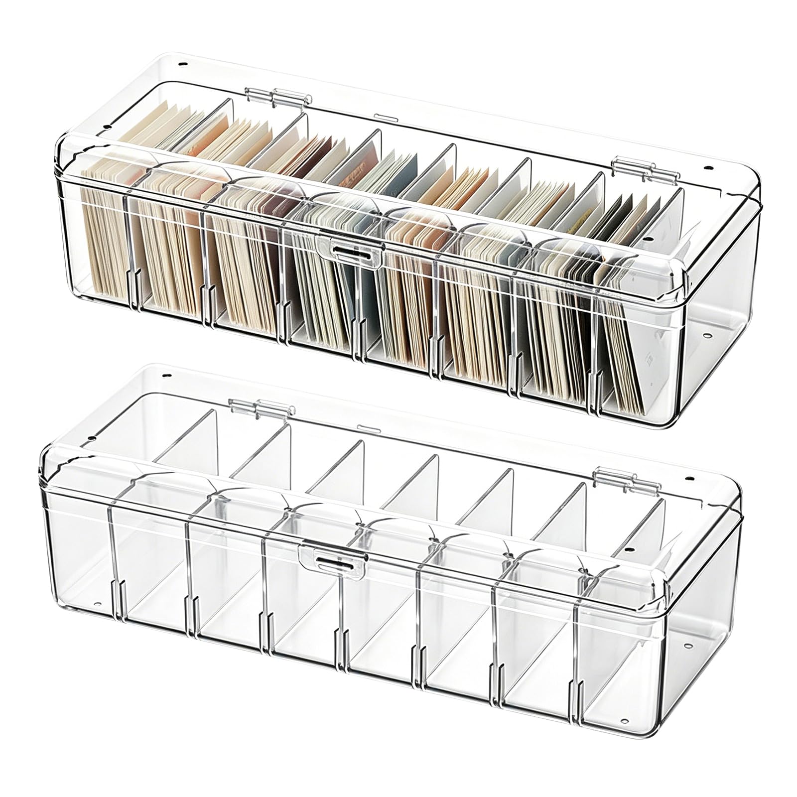 meetlanduo 2 PCS Plastic Dividers Cards Storage Box,6 Dividers Trading Storage Box Trading Card Storage Boxs Playing Card Storages Case for Business Bank Trading Cards
