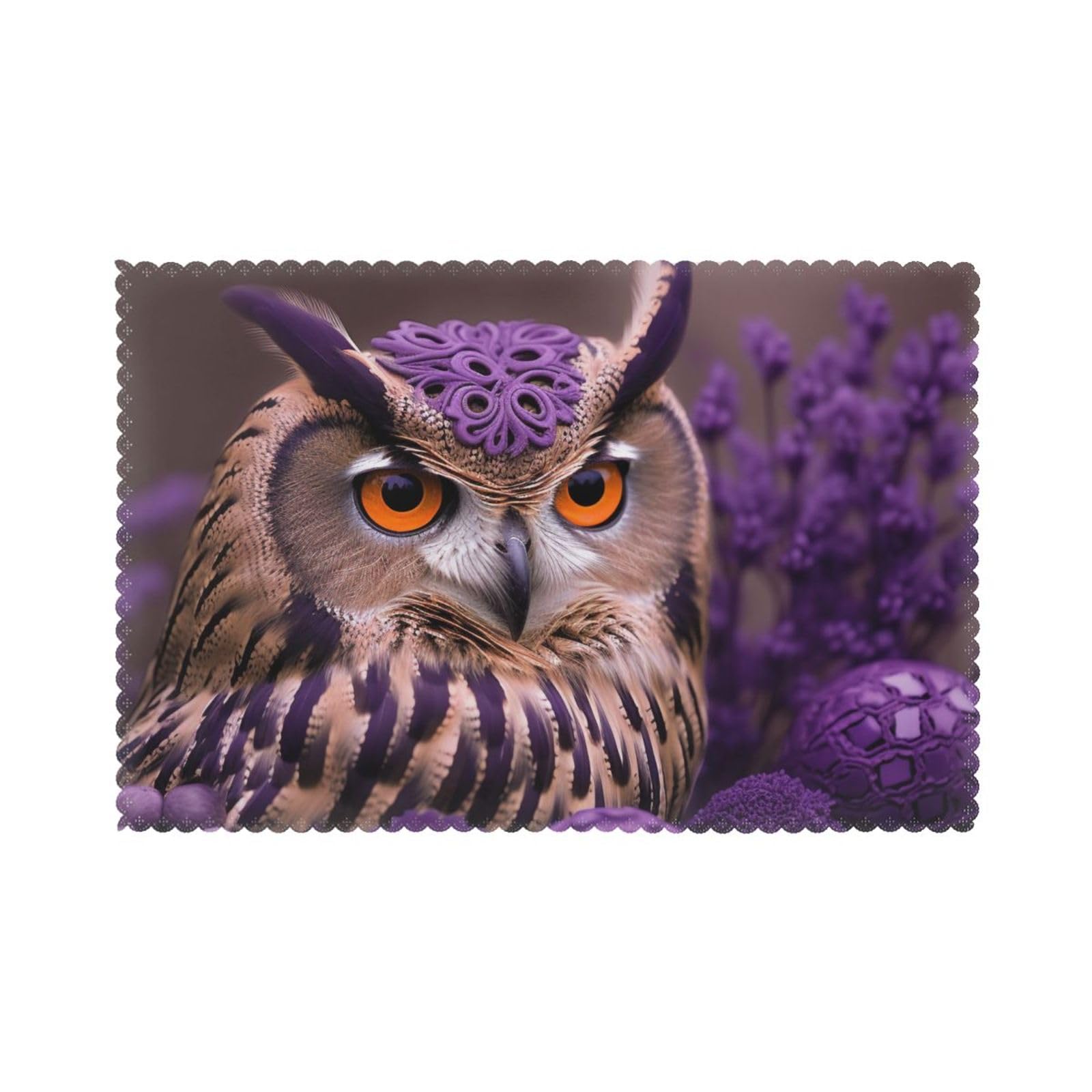 Owl in The Flowers Printed Placemat Heat Resistant Place Mats Set of 6 PCS Washable Kitchen Table Mats, 12x18 Inch