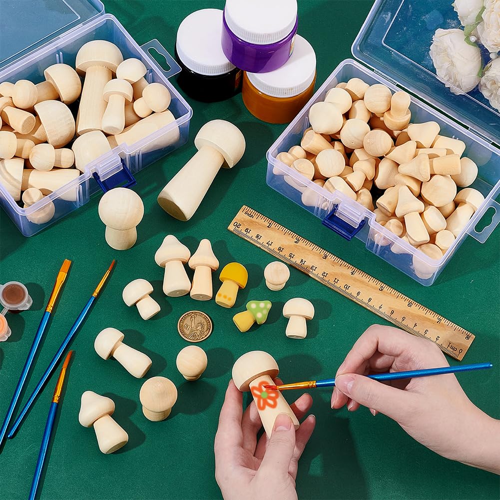 Peacoblue 68 Pcs Unfinished Wooden Mushrooms for Arts and Crafts Natural Mini Wood Mushrooms Decor - Image 3