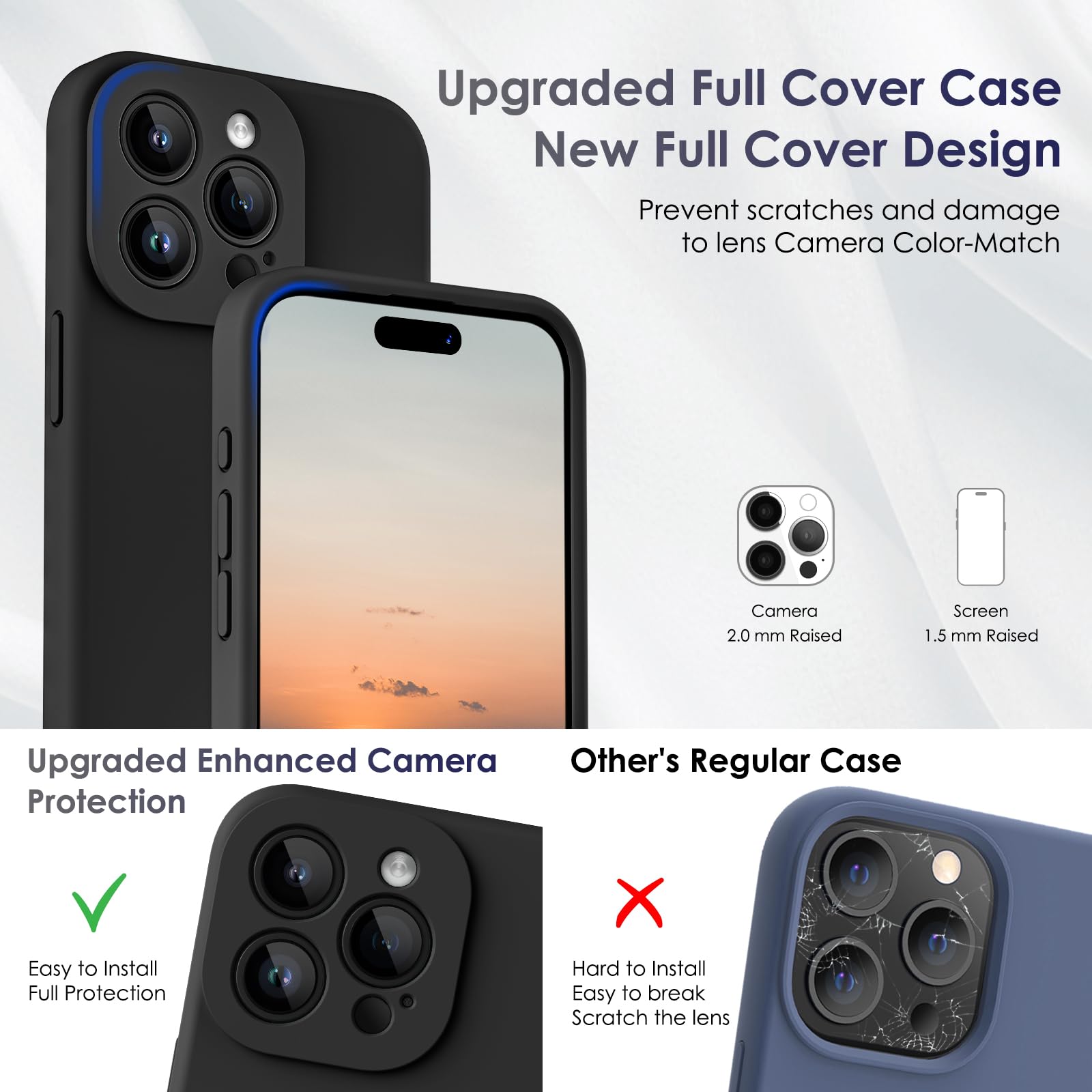 CALOOP Slim-Fit for iPhone 15 Pro Max Case,Skin Soft Liquid Silicone,Sturdy Hard Frame Shockproof Cover with Anti-Scratch Microfiber Lining,Full Protection for Screen and Lens,6.7 inch(Black) - Image 3
