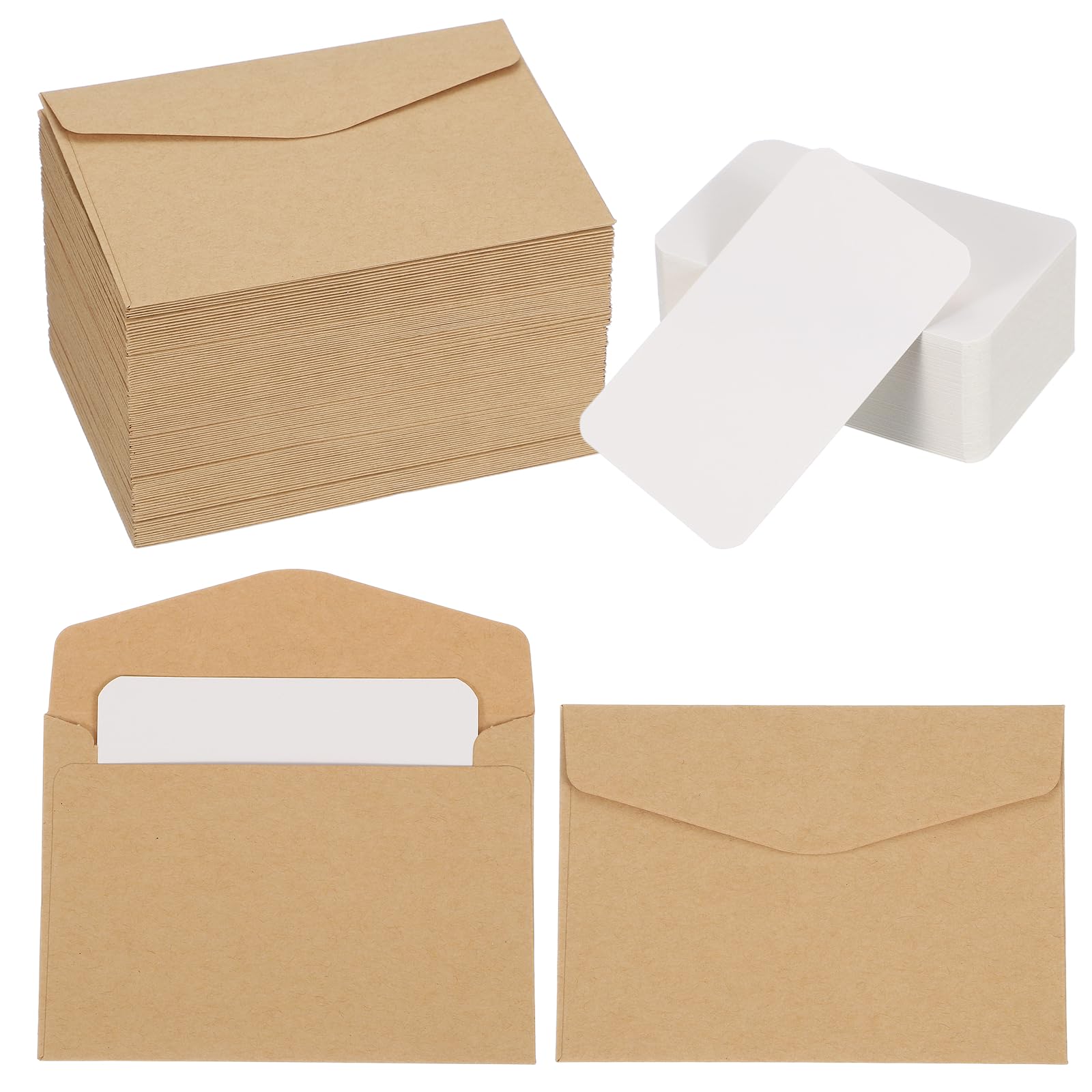 PATIKIL 100 Set Mini Envelopes with Blank Cards, 4.5x3.2 Blank Note Cards and Envelopes for Gift Wedding Invitation Graduation Holiday Thanksgiving Day Christmas, Cowhide โ image 1