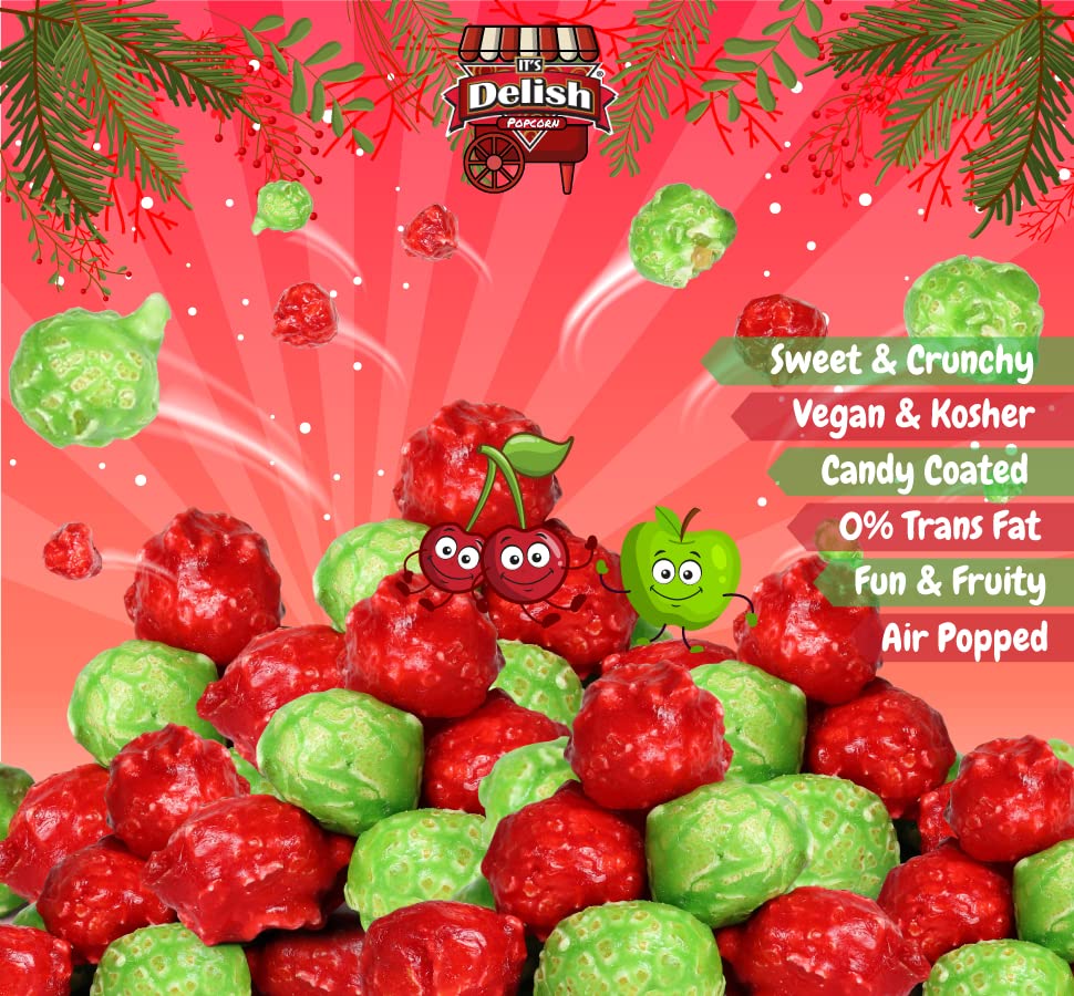 Miniatura 6 de Holiday Red & Green Popcorn by It's Delish, bolsa a granel de 5 libras  Snack gourmet a granel de maíz pop  Confeti de caramelo con temática