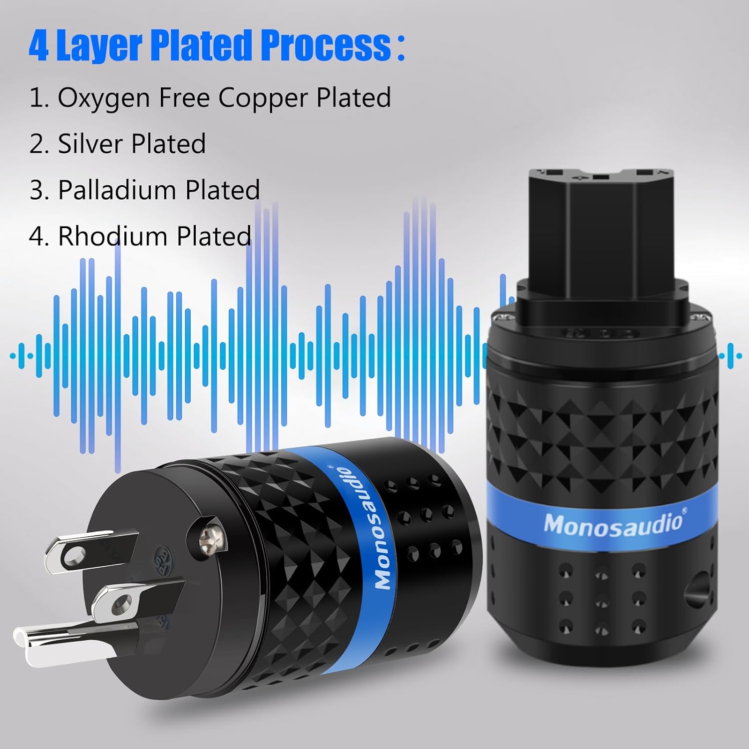 Monosaudio Audiophile Power Plug Pure Copper 15A/125V 10A/250V IEC C13/C15 Power Connector Hi-end Audio Power Plug for DIY Audiophile Power Cord HiFi Audio AC Power Cable(Rhodium Plated)（M102R/F102R）