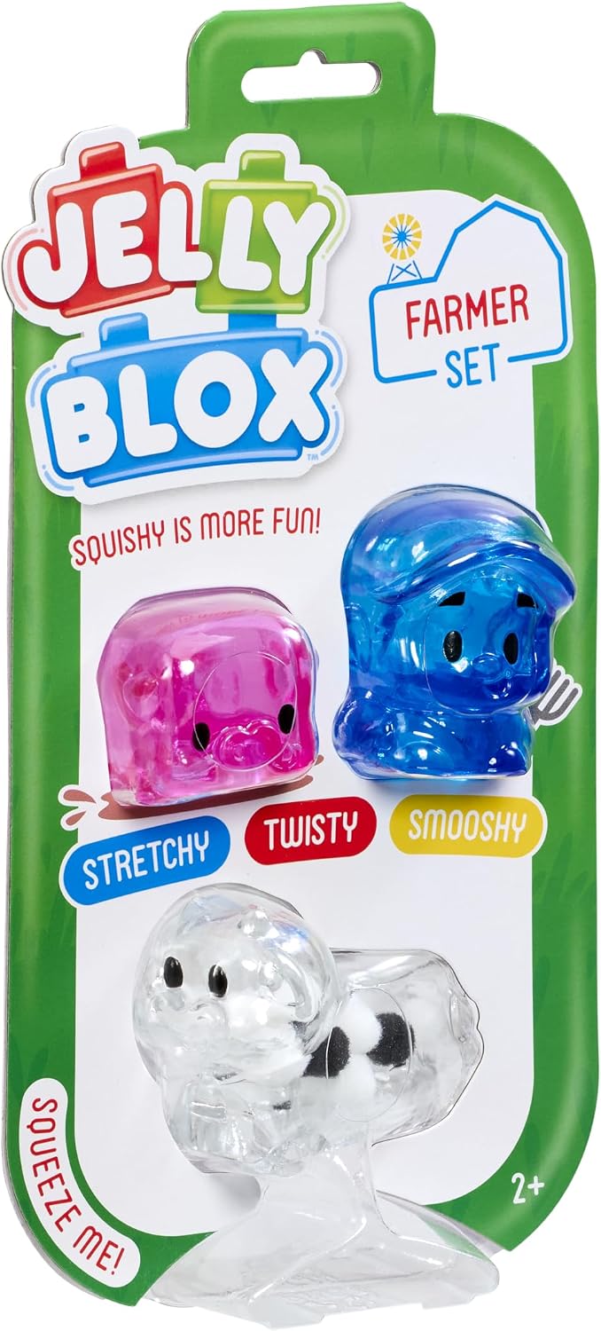 Jelly Blox Farmer Character Set | Farmer, Cow, Pig | Toddler & Preschool Building Blocks Kids Can Squeeze, Stretch, Squish | MESH ACCREDITED | Safety Tested & Ouch-Free | Sensory Play Toy for Ages 2+