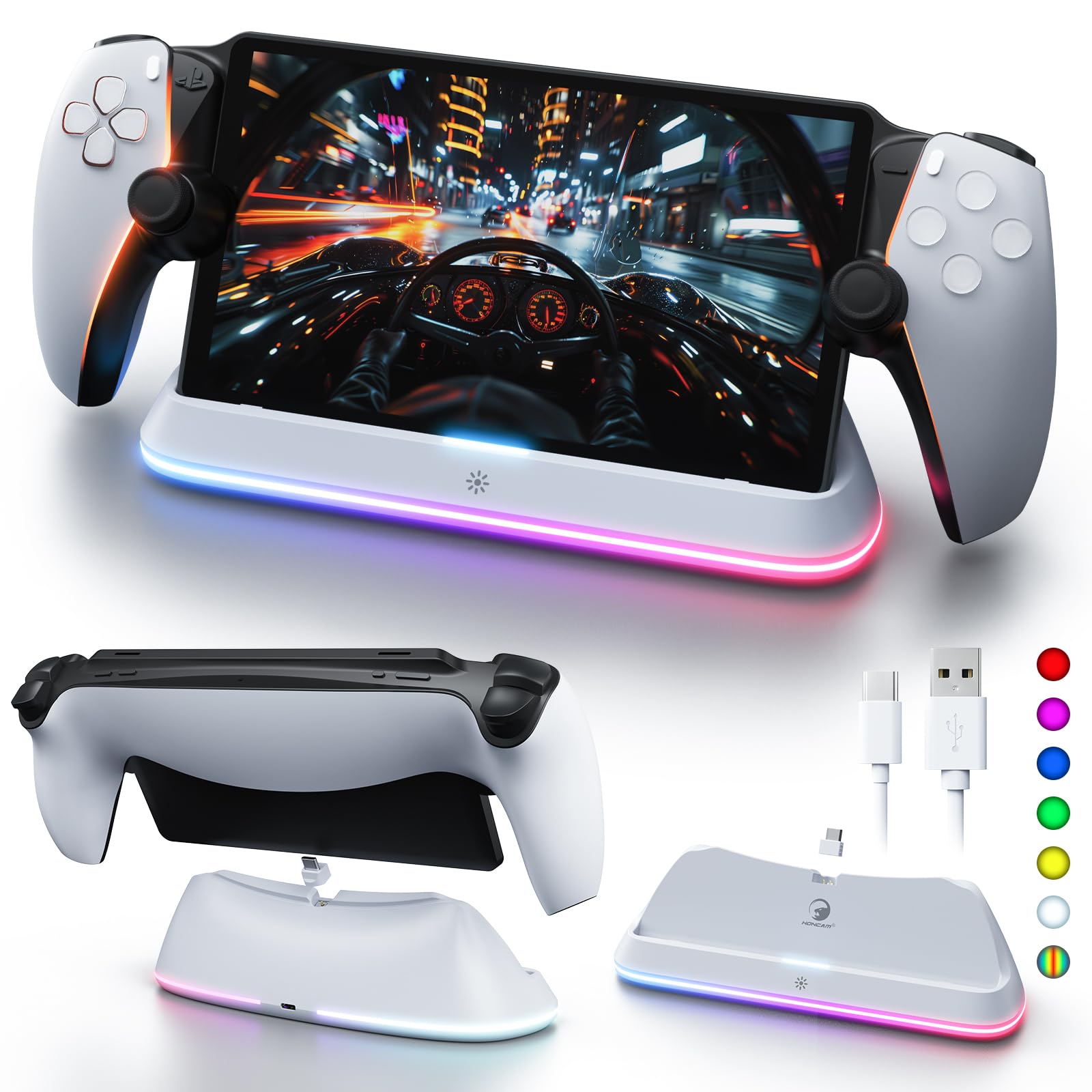Charging Stand for PS Portal PlayStation Portal Charging Dock with 7 RGB Light Modes PS5 Portable PS Portal