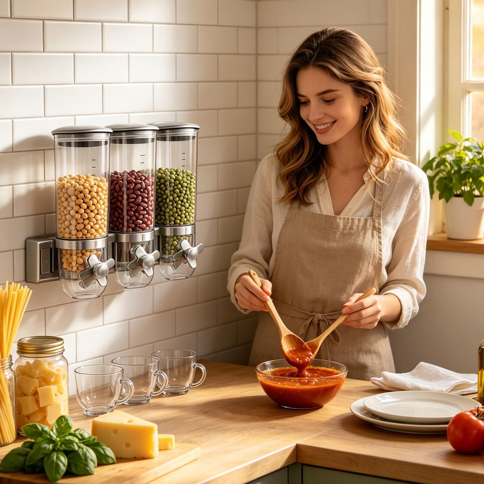 Contenitore per cereali da parete in acrilico, dispenser ermetico per prodo