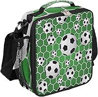 Vista 1 de Bolsas de almuerzo con patrón verde de fútbol para niños, bolsa de almuerzo reutilizable, bolsa de almuerzo aislada, bolsa de almuerzo