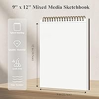 Vista 2 de Cuaderno de bocetos para medios mixtos de 9" x 12" - Cuaderno de bocetos multimedia de tapa dura, encuadernado en espiral, 60 hojas de papel