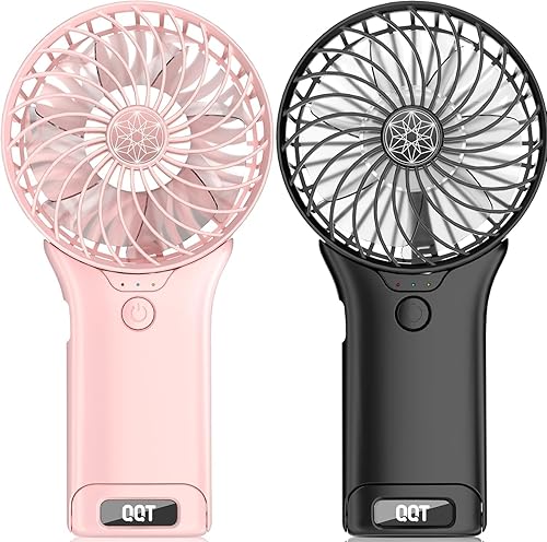 Miniatura 7 de QQT Mini ventilador de mano, ventilador portátil ajustable de 4 velocidades, ventilador de escritorio recargable por USB con espejo, ventilador de