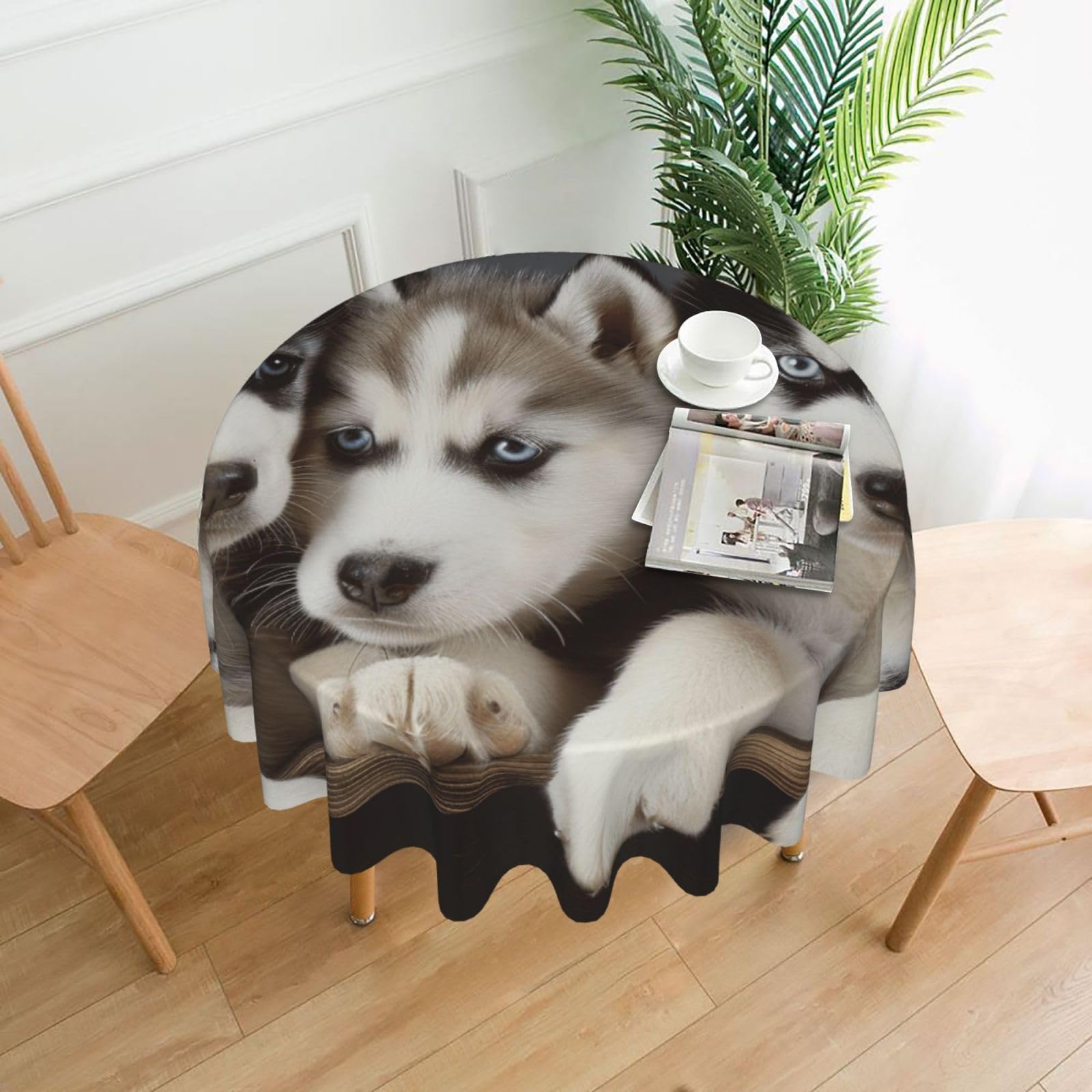 WPKJU Husky Puppies Dogs Printed Round Tablecloth 60 in Water Resistant Table Cover Washable Table Cloth for Dining Tables
