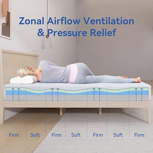 Miniatura 5 de Vyfipt Colchón de espuma viscoelástica de tamaño individual, cubrecolchón de espuma viscoelástica de gel refrescante de té verde de 6 pulgadas en