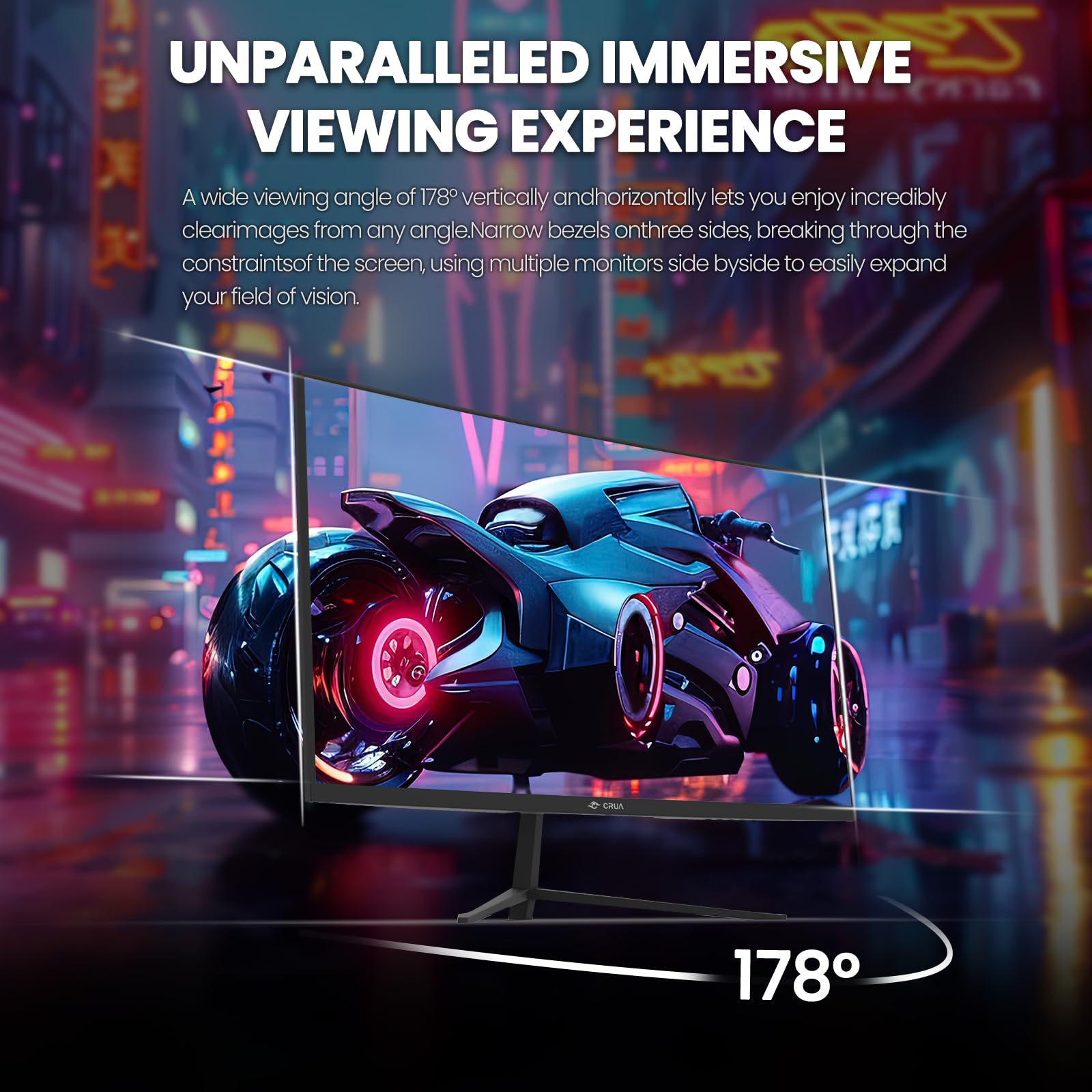 CRUA Moniteur de jeu incurvé 24 pouces 200 Hz/180 Hz, FHD 1080p, sans cadre, prend en charge le flou de mouvement faible AMD freesync, soin des yeux, DisplayPort, HDMI, installation murale compatible,