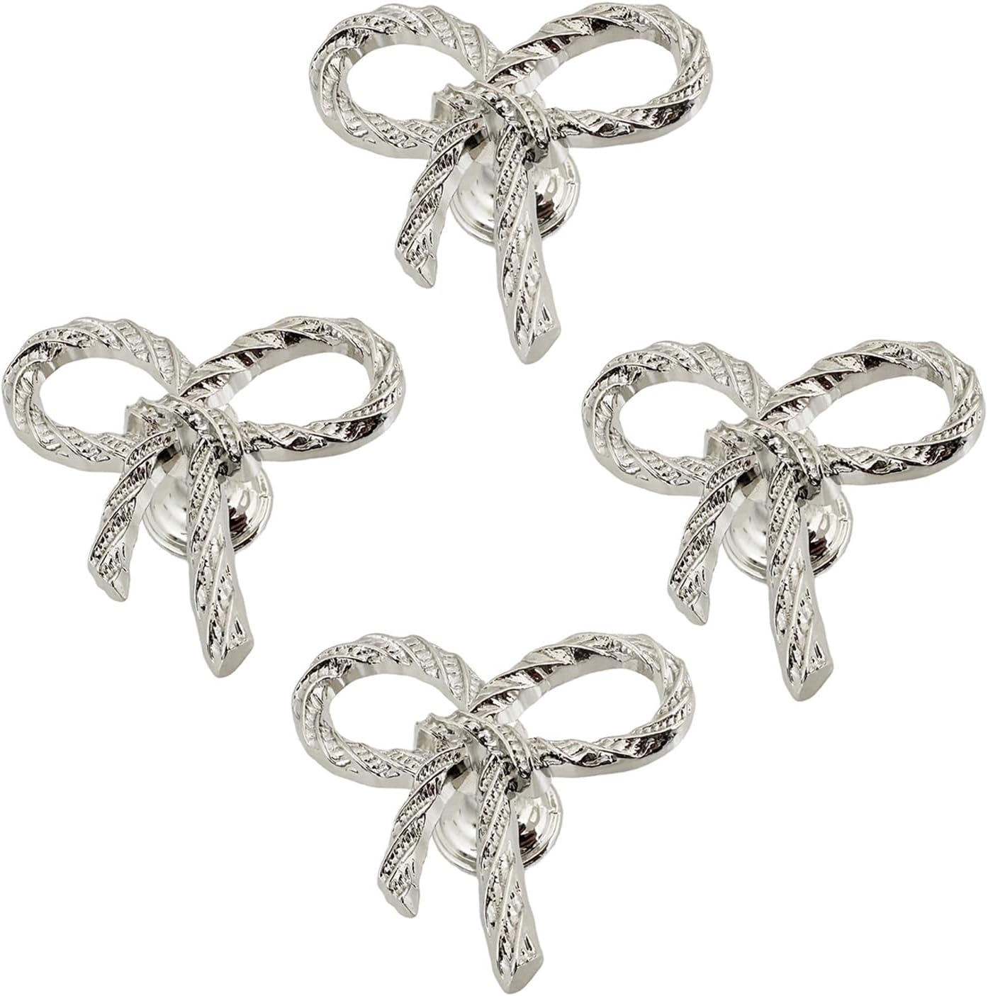 4PCS Bow Drawer Knobs,Zinc Alloy Cabinet Handle with Screws,for Kitchen Bedroom Furniture (Silver)