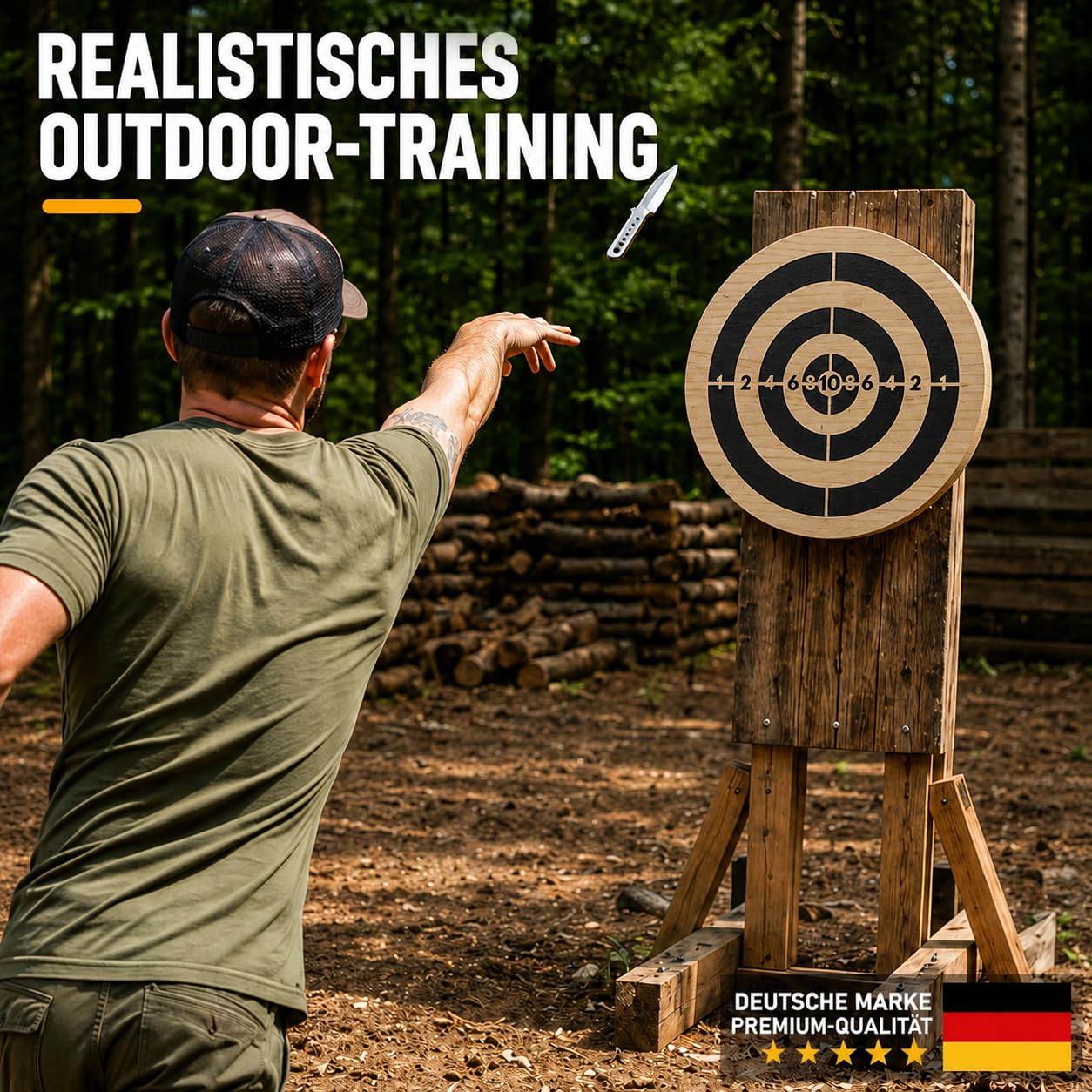 Holzzielscheibe für Wurfmesser & Wurfäxte – Ø 40 cm, 3 cm stark | 1,6 kg Trainingsscheibe aus Naturholz | Für Garten, Outdoor-Training & Wurfmesser-Sport | Kompakt & Transportfreundlich