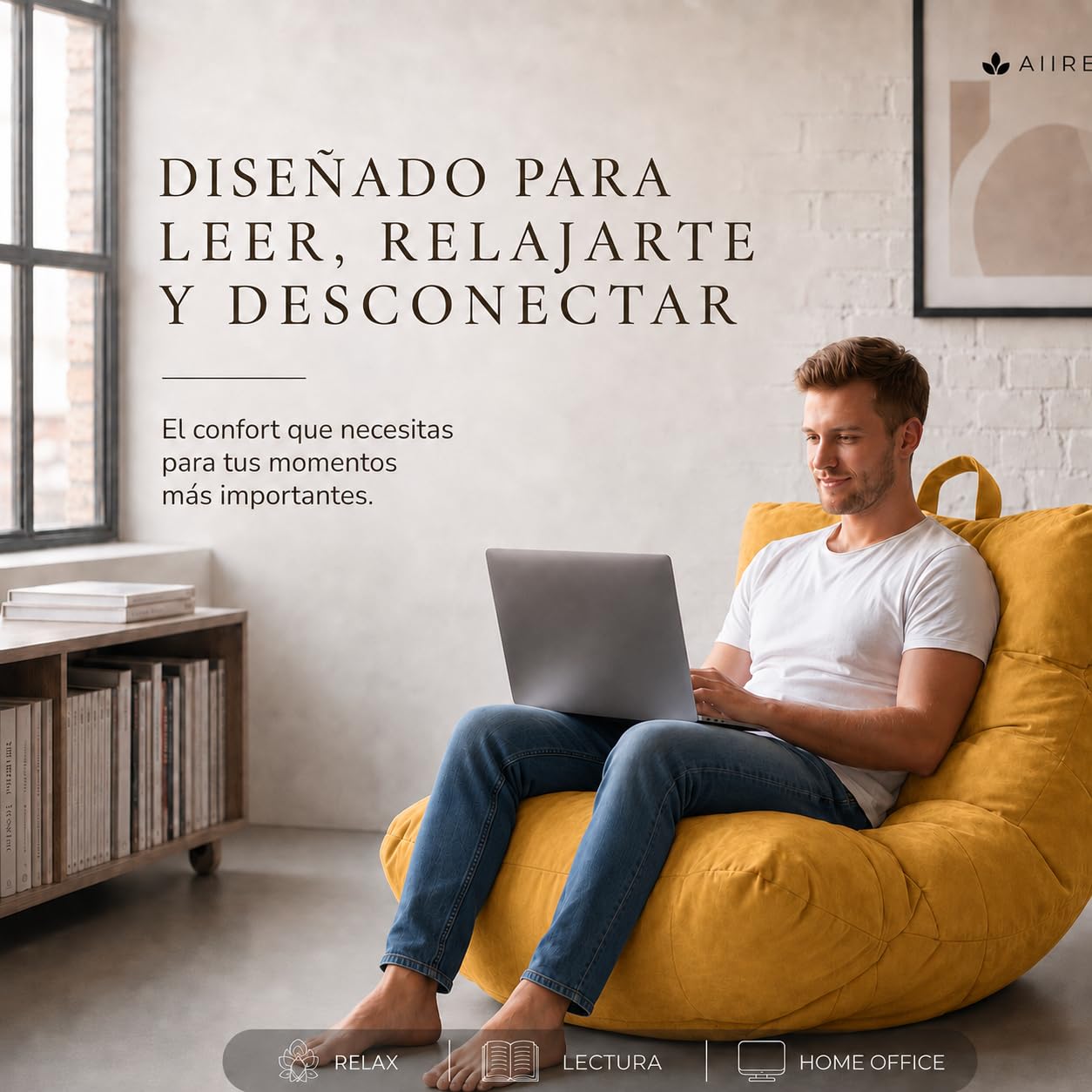 Aiire Relaxo Sitzsack XXL für Kuschelecke - Bean Bag Design aus Samtstoff mit Füllung - Riesen Sitzsäcke Erwachsene, Sitz Sack Flauschig - Bodenkissen Grob, Bodenstuhl, Bodensessel Gelb