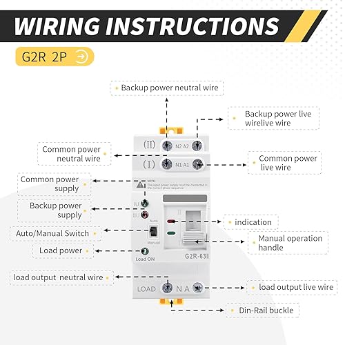 Miniatura 3 de Mini ATS AC Interruptor de transferencia automáticamanual 2P 63A 110V, ATS de transferencia manual para fuente de alimentación ininterrumpida para